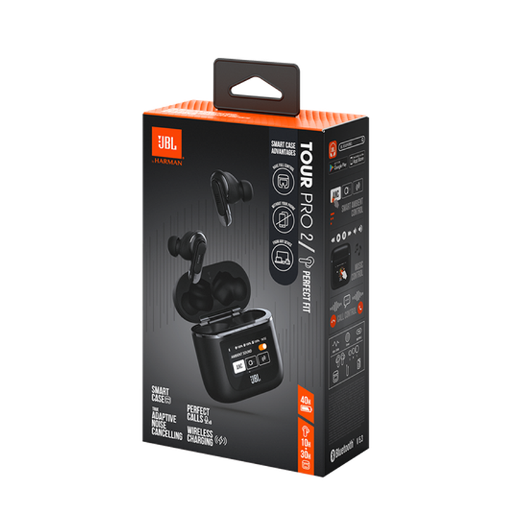 JBL Tour Pro2 True Wireless Earbuds with Noise Cancelling, 40 Hours Maximum Play Time, Bluetooth 5.3, 2 Hours Charging Time - Black