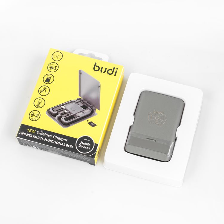 Budi 15W Wireless Charger Multi Functional Box - Grey