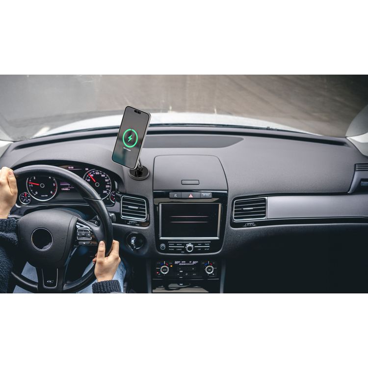 Porodo Magsafe Charging Transparent Phone Mount Multi-Joint And Rotating, 4500Gauss Magnetic Force, 15W Wireless Output, ×15 Embedded N52 Magnets - Black