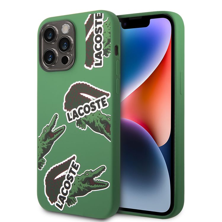 Lacoste Hard Case Liquid Silicone / Microfiber Allover Pattern Compatible with iPhone 14 Pro Max - Green