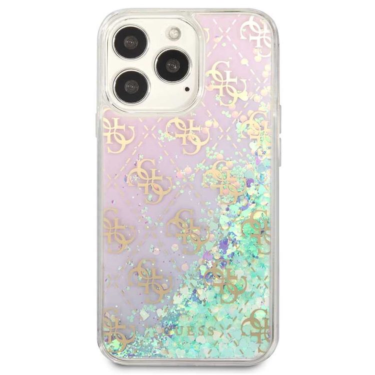 CG MOBILE Guess Liquid Glitter Case with 4G Pattern Gradient Background for iPhone 13 Pro (6.1") Back Cover Suitable with Wireless Chargers Officially Licensed Iridescent