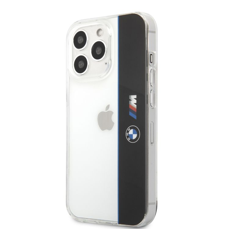 CG MOBILE BMW M Collection PC/TPU Hard Case Vertical Blue Line & Black Stripe compatible with iPhone 13 Pro Max (6.7") Shock Absorption, Officially Licensed - Transparent