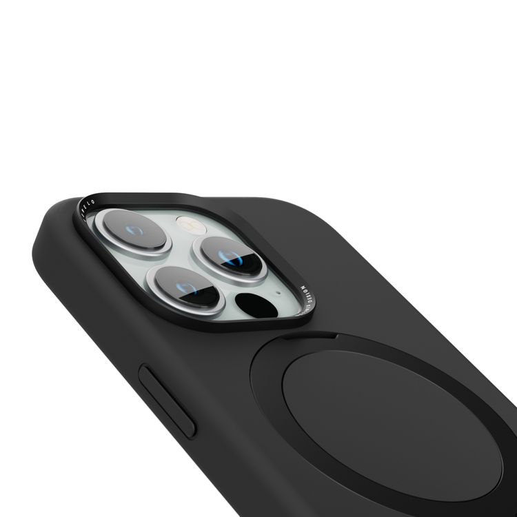 غطاء سيليكون Levelo Iris Pro Liquide لهاتف iPhone 15 Pro Max، Magsafe، مضاد للخدش، حواف مقاومة للصدمات، غطاء كاميرا من الألومنيوم - أسود 