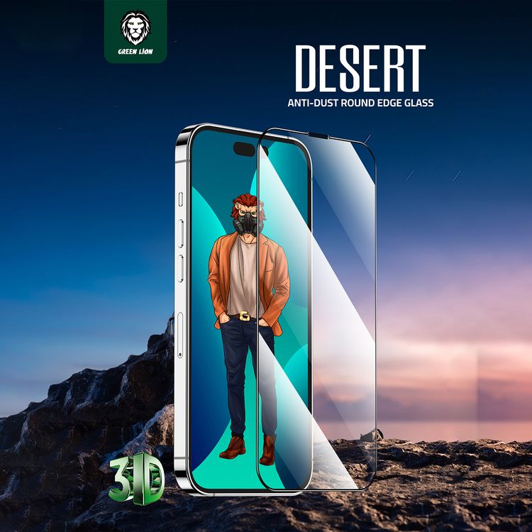 Green Lion 3D Desert Screen Protector for iPhone 14, Anti-Dust Round Edge, Anti-Fingerprint, HD Crystal Clear, Anti-Scratch - Clear