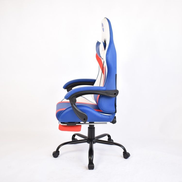 NASA Discovery Gaming Chair, Faux Leather, Height Adjustable, High Density Foam, Recline Mechanism - White/Blue/Red