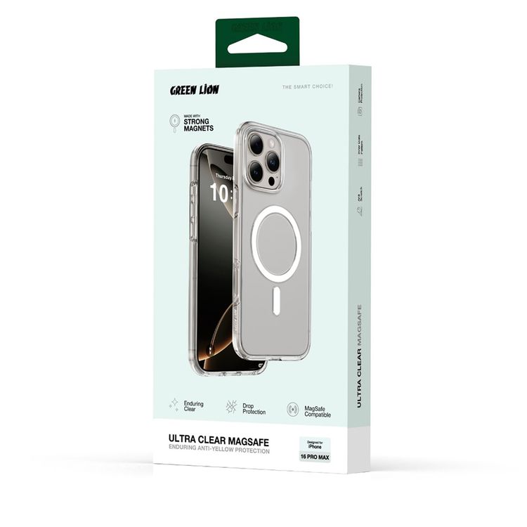 Green Lion Ultra Clear MagSafe Case for iPhone 16 Pro Max, Camera Protection, Anti-Yellowing, Anti-Scratch - Clear