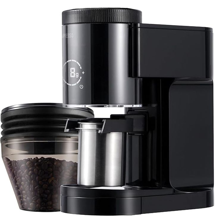 LePresso Precision Conical Burr Grinder with Digital Weight Control, Touch Display, 150W DC Motor Rated Power, 220-240V Rated Voltage, 50/60Hz Rated Frequency, 400g Bean Hopper Capacity, 90g Ground Coffee Cup Capacity, 3-Pin UK Plug, ABS & 304 Stainless Steel Materials - Black