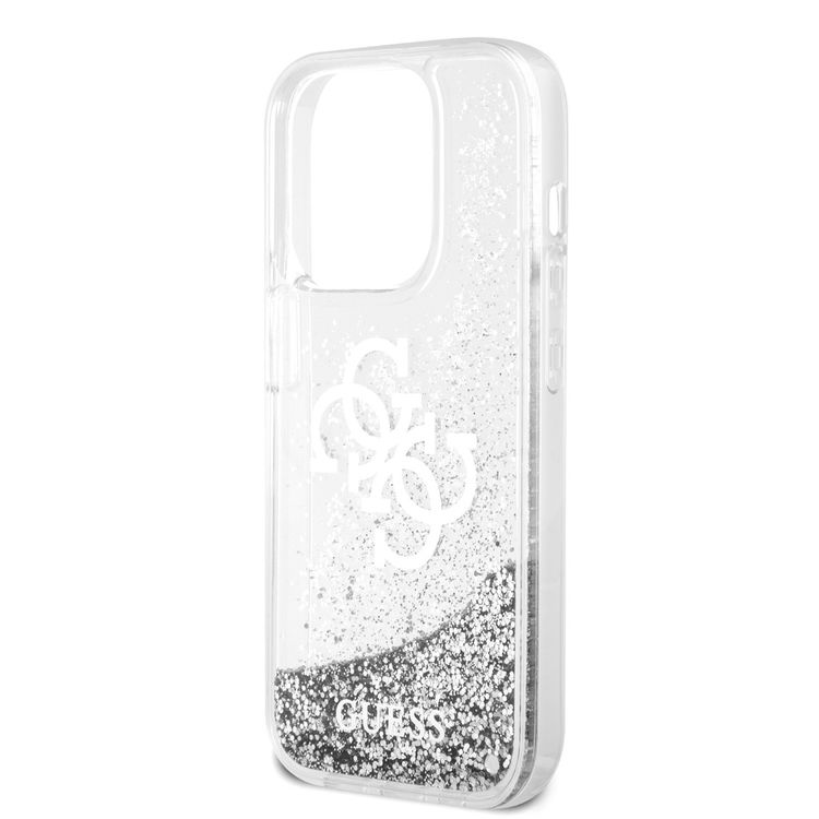 Guess Liquid Glitter Case with 4G Electroplated Logo - Silver - iPhone 15 Pro