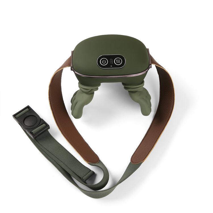 Porodo Lifestyle RelaxRobo Portable Heating Neck Massager with 3 Speed Levels, 2 Heating Levels, 2 Hours Working Time, Safety Auto Shut-Off, Adjustable Strap, Skin-Friendly Material, 4 Hours Charging Time, 2A Rated Current, USB-C Charging Port, ABS + Silicone + Leather Material - Green