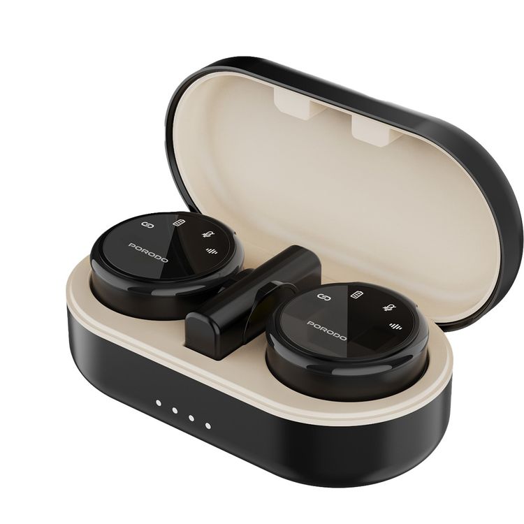 Porodo Lavalier Wireless Dual Microphone with Charging Case, Up to 24 Hours Working Time, ≤20ms Microphones Latency, 2.4GHz Digital Microphone Frequency, 600mAh Case Battery Capacity, Type-C Connector with Lightning Adapter, Plug & Play, Magnetic Clips, Low Latency, Crystal Clear Audio - Black