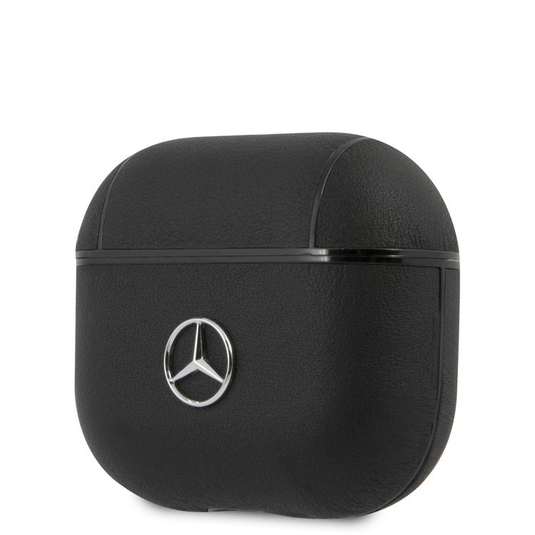 Mercedes-Benz Leather Airpods 3 Case with Metal Logo, Easy Snap-On, Accurate Cutouts, Shape-fitting and Lightweight Design, 360° Protection Against Drops, Scratches and Bumps - Black