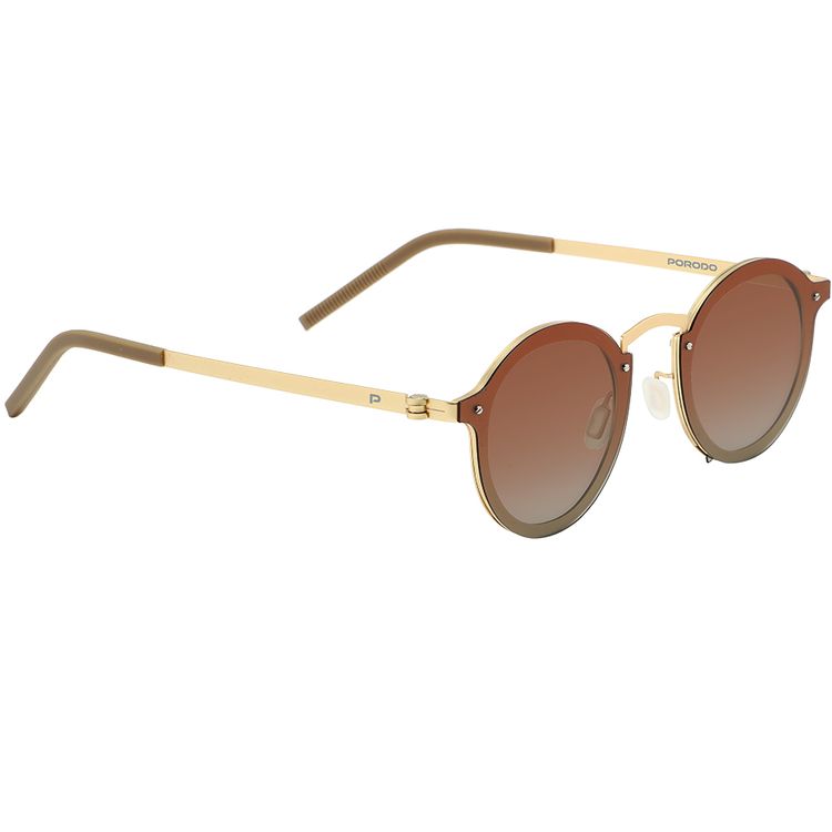 Porodo Lifestyle Riviera Round Frame Sunglasses with UV400 Protection, Flexible Stainless Steel Material, Lightweight Design, Gradient Light Filtering, Scratch-Resistant Lenses, Adjustable Fit, Unisex Design - Gold