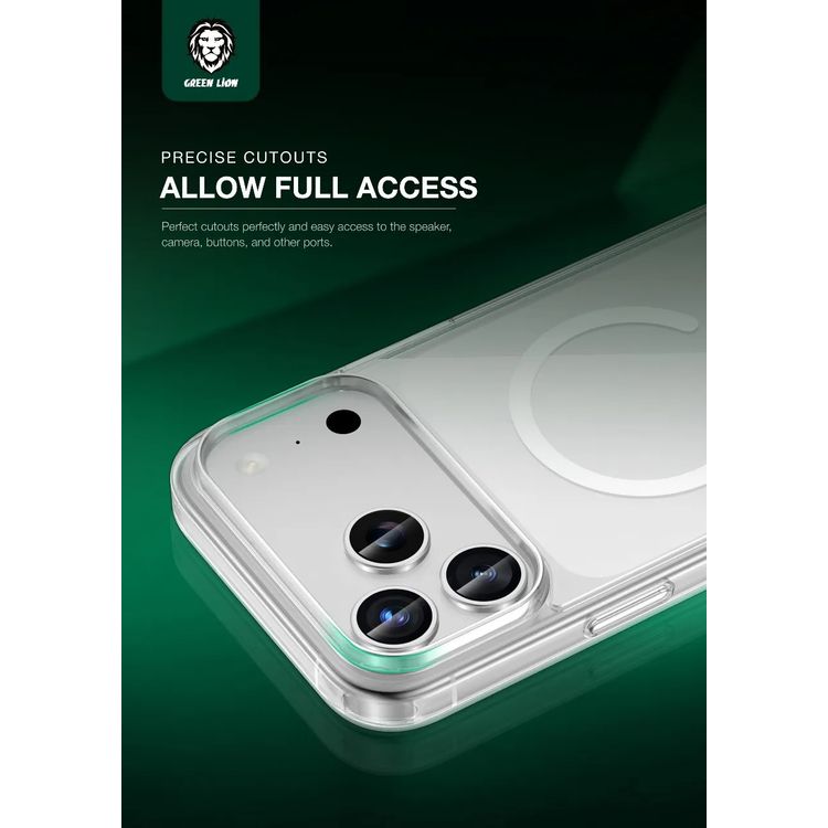 Green Lion MagSafe Crystal Clear Case for iPhone 17 Pro, N52 Strong Magnets, Ultra HD Clarity, Camera Protection, Anti-Scratch, Ultra Drop Protection, Precise Cutouts, Military-Level Protection - Clear