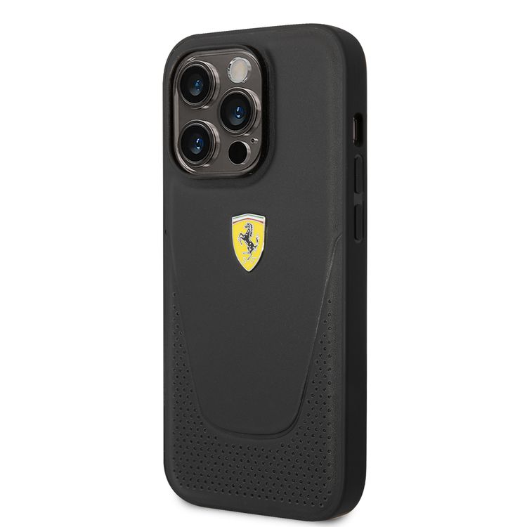 Ferrari Genuine Leather Case Vici Perforated iPhone 14 Pro Max - Black