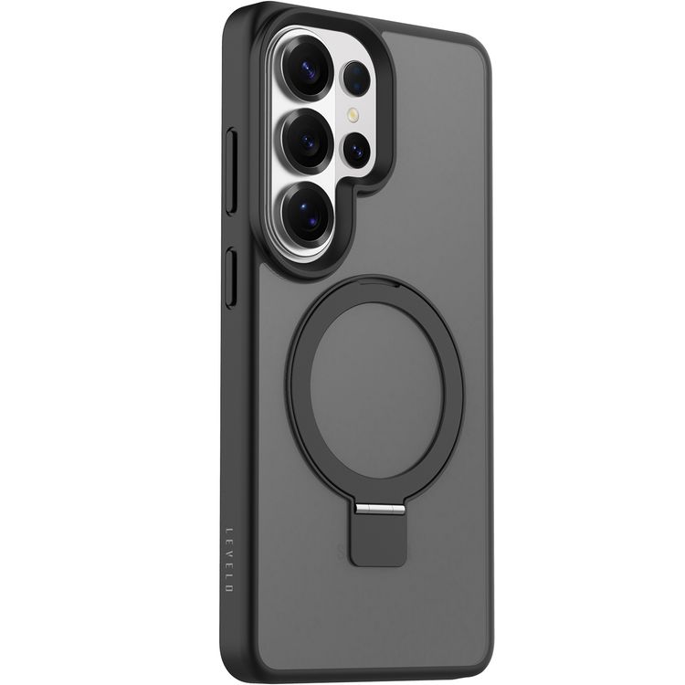 Levelo Verona MagSafe Kickstand Hybrid Case for Samsung S26 Ultra, Shock-Resistant Bumper, Multi-Functional Ring Kickstand, Drop protection - Black