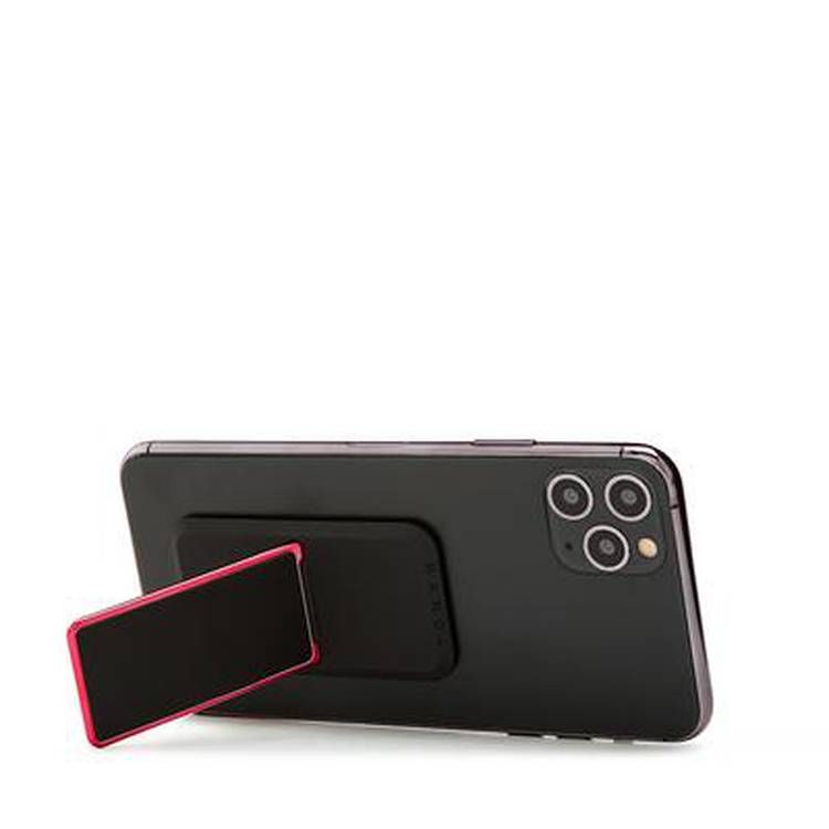 مقبض وحامل مطليان بالكهرباء من الجلد الناعم ، أزواج مع أي هاتف ذكي ، مسند متعدد الوظائف متوافق مع الشحن اللاسلكي -أسود / احمر