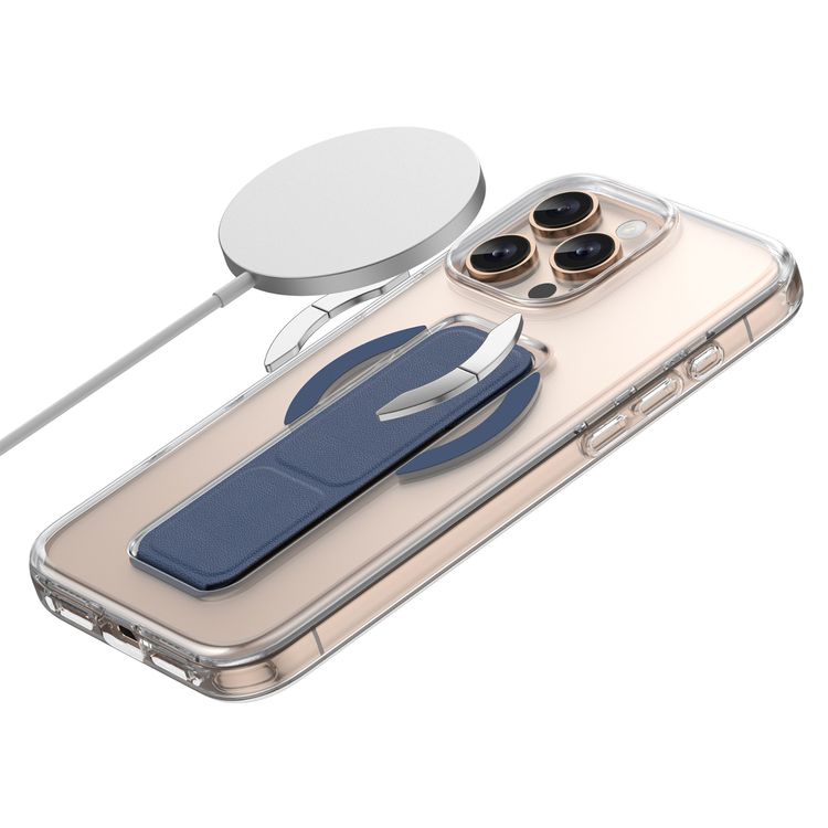 Green Lion MagSafe Leather Grip For iPhone 16 Pro Max, Crystal Clear, Foldable Stand, Dual-Sided Magnetic Snap, Military Grade Protection, Scratch Resistance - Dark Blue