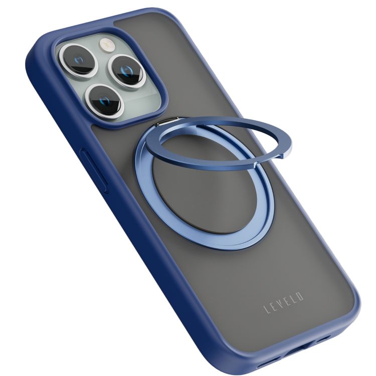 غطاء Levelo MagSafe Ringo متعدد الوظائف مع مسند لجهاز iPhone 15 Pro Max - أزرق