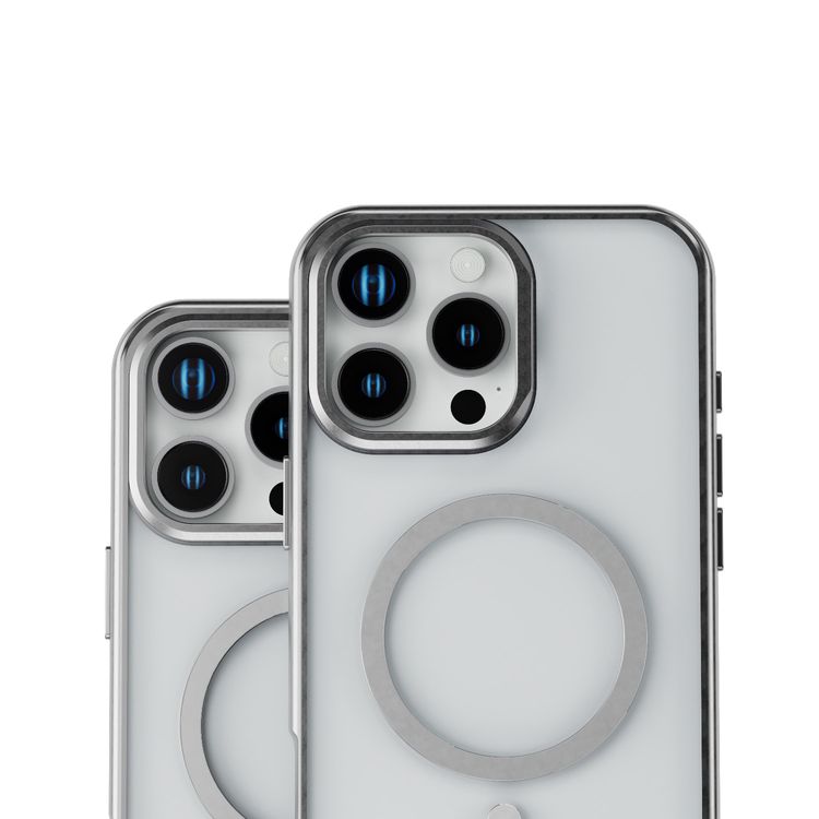 Levelo Elio PC Case with Camera Ring Stand for iPhone 16 Pro Max, Built-in Kickstand, MagSafe Compatible - Silver 