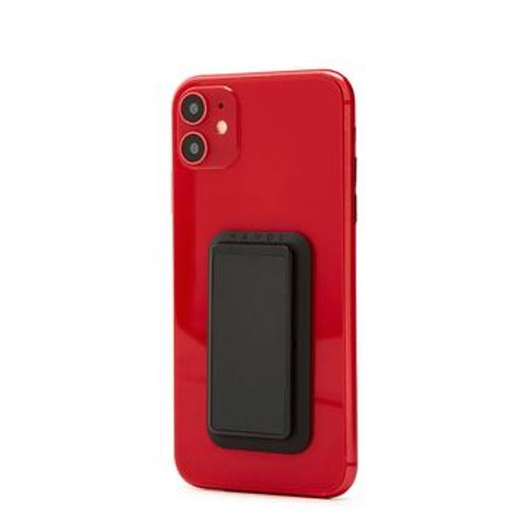 هاندل قبضة هاتف صلبة ، أزواج مع أي هاتف ذكي ، مسند متعدد الوظائف ، متوافق مع الشحن اللاسلكي ، قبضة الهاتف والحامل - أسود