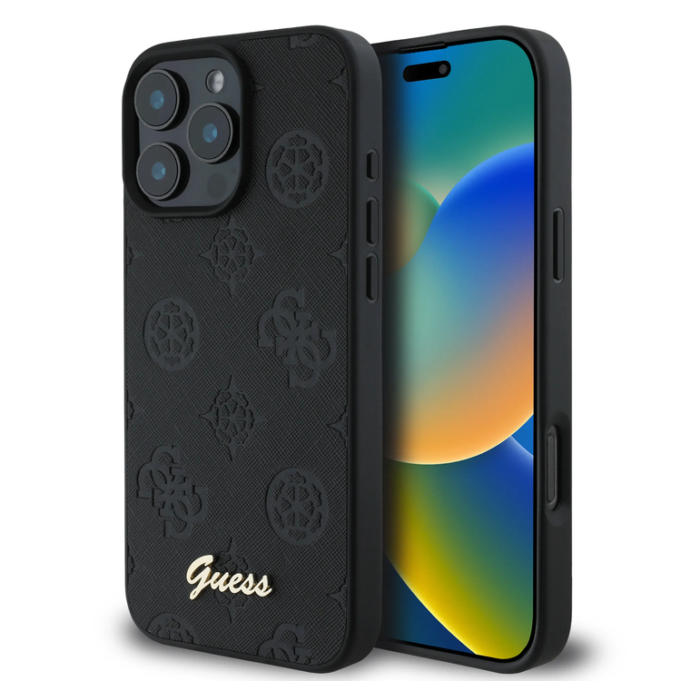 Guess Peony Hard Case for iPhone 16 Pro Max with Slim & Lightweight Design, Super Durable Materials, Comfortable Grip, Drop Protection - Black 