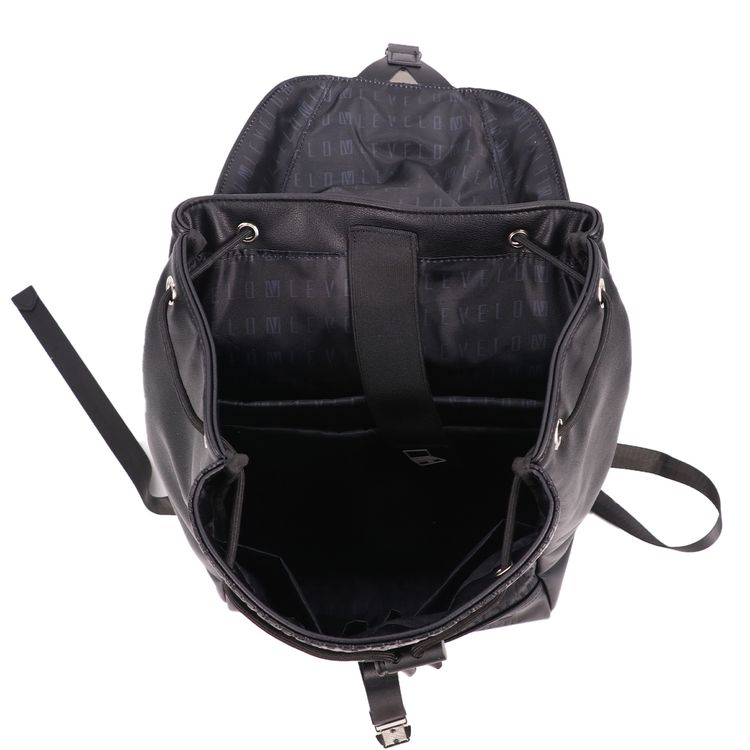 Levelo Envol Universal Fashion Backpack with Premium Leather Material, Scratch Resistant, Lightweight Design, Push Buckles, Drawstring Closure, Multiple Compartments - Black