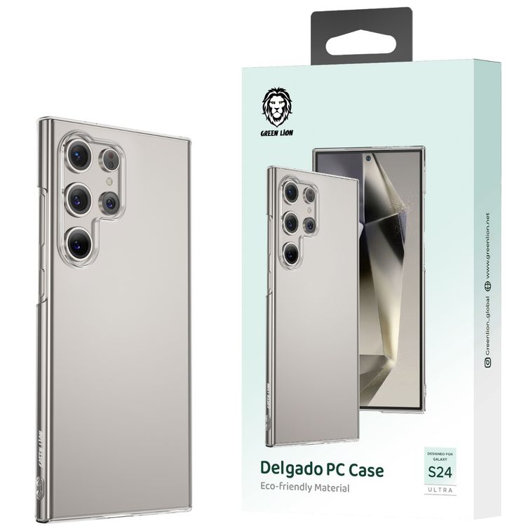 Green Lion Delgado PC Case for Samsung Galaxy S24 Ultra, Slim Fit, HD Clarity, Anti Scratch, Precise Cutouts, Daily Protection, Polycarbonate, Anti Fingerprint & Anti Yellowing - Clear
