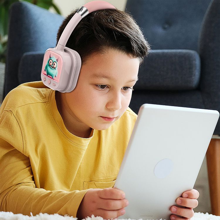 Porodo Soundtec Yotowave Kids Wireless Headphones with Comfortable & Breathable Cushion, 200mAh Battery, Up to 25 Hours Play Time, 40mm Speaker Size, Bluetooth Version 5.4, Recommended for Kids Aged 6+, Skin-Friendly Material, Safe Volume Limit - Pink