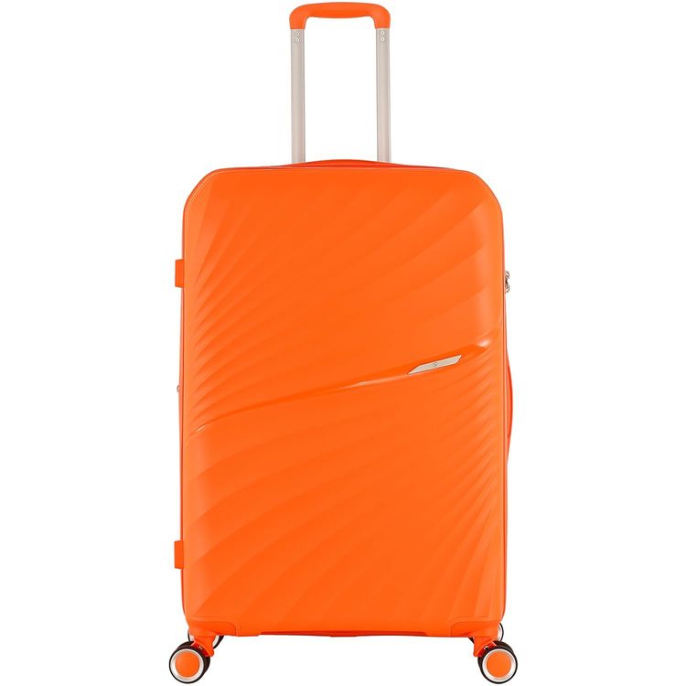 H.T Luggage Bag, Hard Case Polypropylene (PP) Material, Expandable, Telescopic Handle, Scratch Resistant, TSA Lock, Large Case Size - Orange