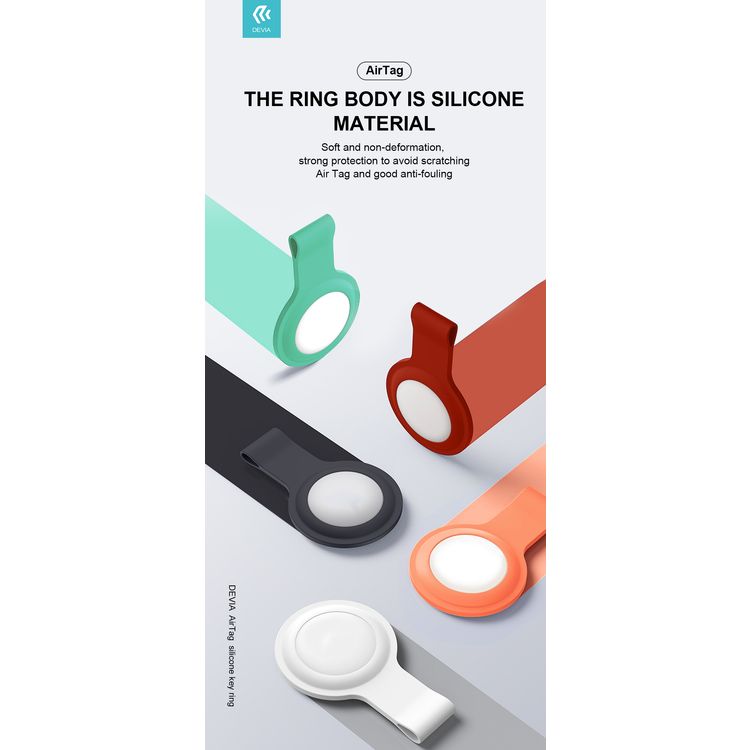Devia Silicone Case with Key Ring Compatible with AirTag, Anti-Scratch Case, Protective Skin Cover, Easy to Carry Anti-Lost Holder Suitable for AirTag Bluetooth Tracker Black