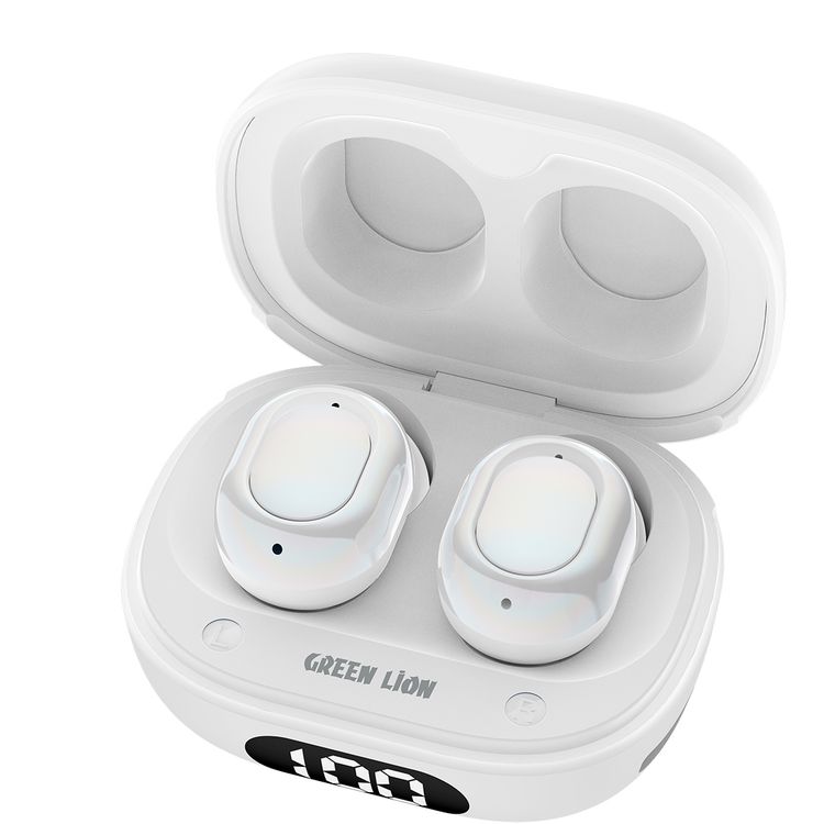 Green Lion Mittersill True Wireless Earbuds with ENC, Up to 6 Hours Playtime, IPX5 Waterproof Resistance Level, Bluetooth Version 5.4, Up to 10m Transmission Range, Type-C Charging Port, Dual-Microphone, Strap Included - White