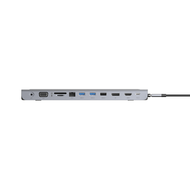 Powerology USB-C Hub 11 in 1 Multi-Port Adapter with Laptop Stand 100W PD Fast Charge, Aluminum Body with HDMI 4K Ultra HD, 3.5mm Aux Port Compatible for MacBook Pro/Air - Grey