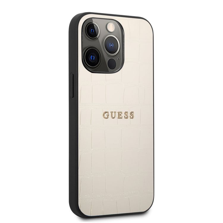 CG MOBILE Guess PU Leather Croco Case Hot Stamped Lines & Metal Logo Compatible for iPhone 13 Pro Max (6.7") Anti-Scratch, Easy Access to All Ports, Shock Absorption
