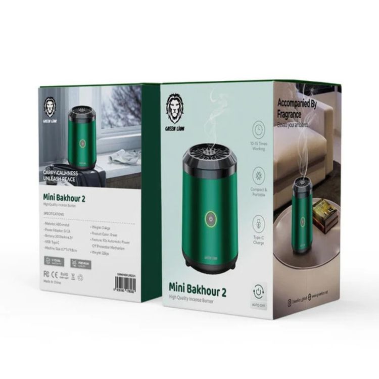 Green Lion Mini Bakhour 2 with Off Protection Mechanism, High-Quality Incense Burner, 2000mAh Battery Capacity, 10-15 Times of Operation, Compact & Portable Design, Type-C Charging Port - Green