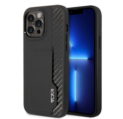 Tumi HC Leather & Shiny Carbon Fiber Case with Vertical Card Slot iPhone 14 Pro Max - Black