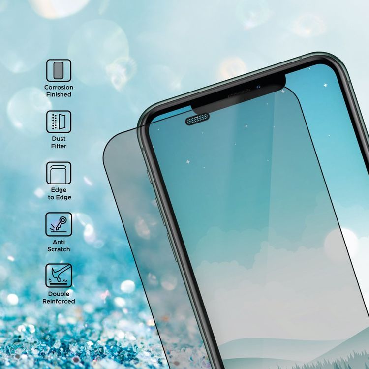 Liberty Guard Matte Full Cover Rounded Edge Screen Protector for iPhone 11 Pro with Dust Filter, Anti Shock & Anti Impact - Black