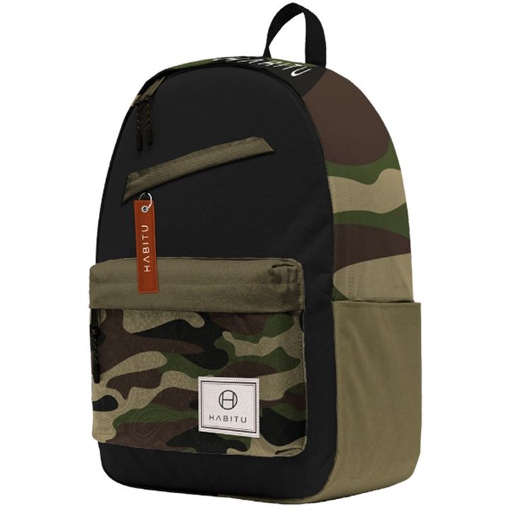Habitu Polyester Backpack - Black Camouflage