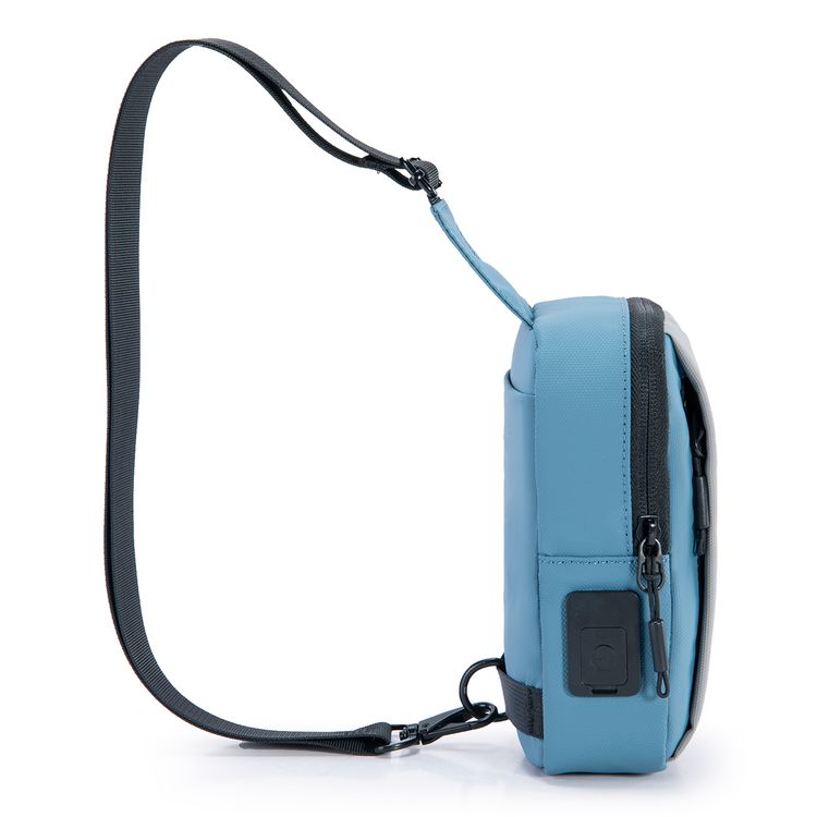 Porodo Lifestyle Sling Bag with Adjustable Shoulder Strap, Durable Material, Smooth Zipper, Type-C Charging Port, PD 20W, Water Resistant - Black / Blue