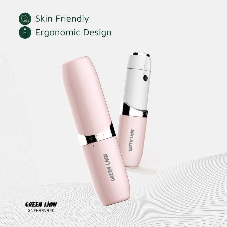 Green Lion Facial Hair Remover with Stainless Steel Blade & LED Indicator, 1W Power, 1000 RPM Motor Speed, Replaceable AA Battery, Protective Cover, Skin Friendly, Ergonomic Design - Pink