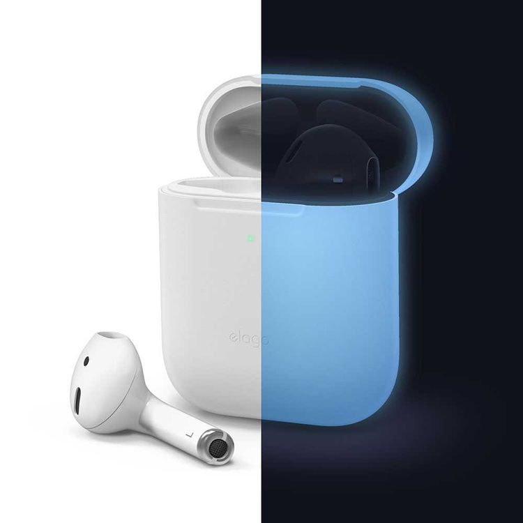 Elago Basic Skinny Case for Apple AirPods 1&2 Generation, Upgraded Premium Silicone, Front LED Visible, Dustproof Protective Cover, Compatibility With Wireless Chargers Nightglow Blue
