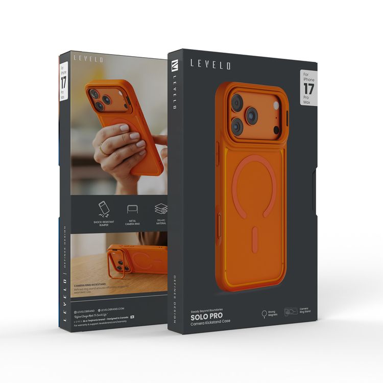 Solo Pro Camera Kickstand Case for iPhone 17 Pro Max with MagSafe Compatibility, TPU+PC  Material, Strong Magnets, Raised Camera Bezel, Shock-Resistant Bumper, Metal Camera Ring, Camera Ring Stand, Built-in Kickstand - Orange