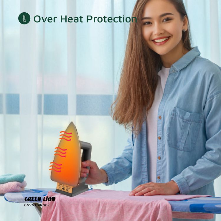 Green Lion Vintage Iron with 1000W Rated Power, Adjustable Thermostat, Indicator Light, Dry Function, Non-Stick Sole Plate, Overheat Protection - Black / Silver