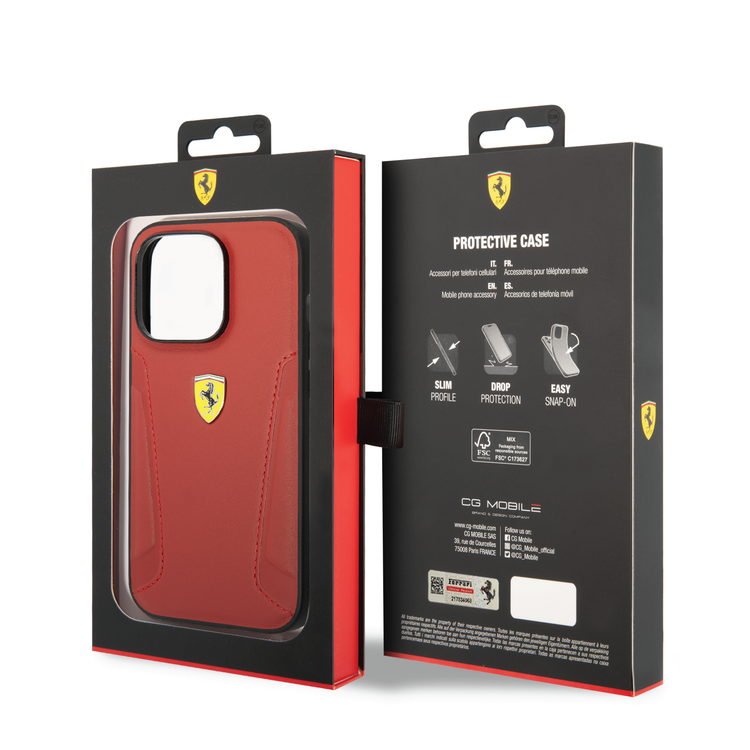 Ferrari Leather Case With Hot Stamped Sides & Yellow Shield Logo - iPhone 14 Pro Max - Red