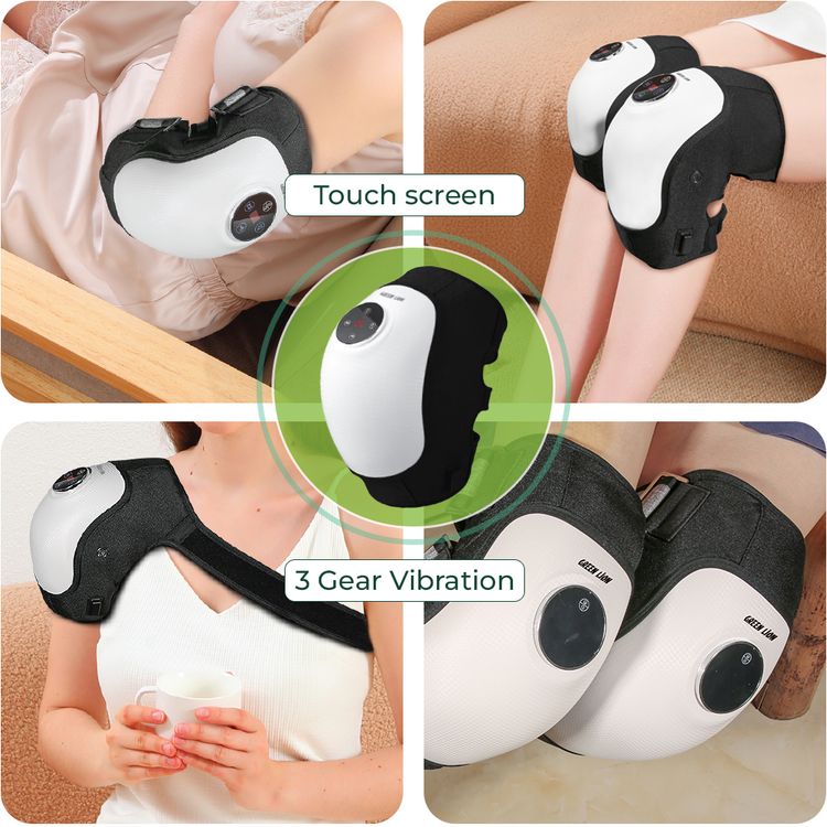 Green Lion Ergonomic Joint Massager with 3 Heating & Vibration Gears, 4 Hours Working Time, 45-55°C Temperature Range, 9500rpm Motor Speed, Suitable for Shoulders, Knees & Elbows - White