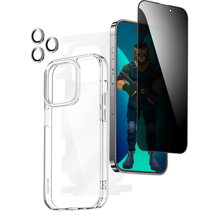 Green Lion 4 in 1 360° Privacy Protection Pack iPhone 14 Pro  - Silver
