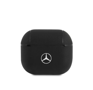 Mercedes-Benz Leather Airpods 3 Case with Metal Logo, Easy Snap-On, Accurate Cutouts, Shape-fitting and Lightweight Design, 360° Protection Against Drops, Scratches and Bumps - Black