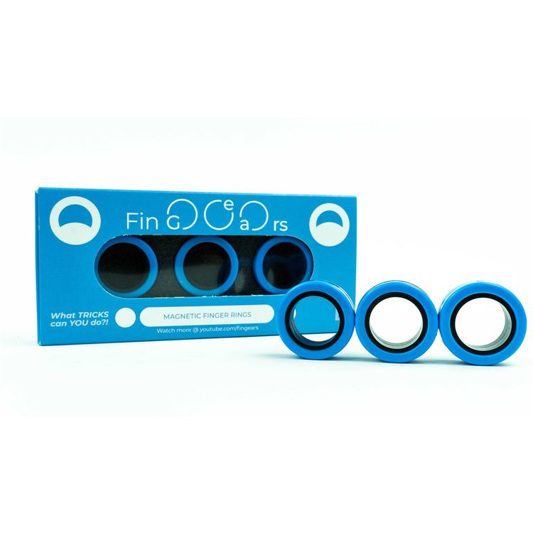 FinGears Magnetic Fidget Rings, Pack of 3, Relieves Stress and Anxiety, Freestyle Magnetic Spinner Ring for Adults, Large - Blue / Black