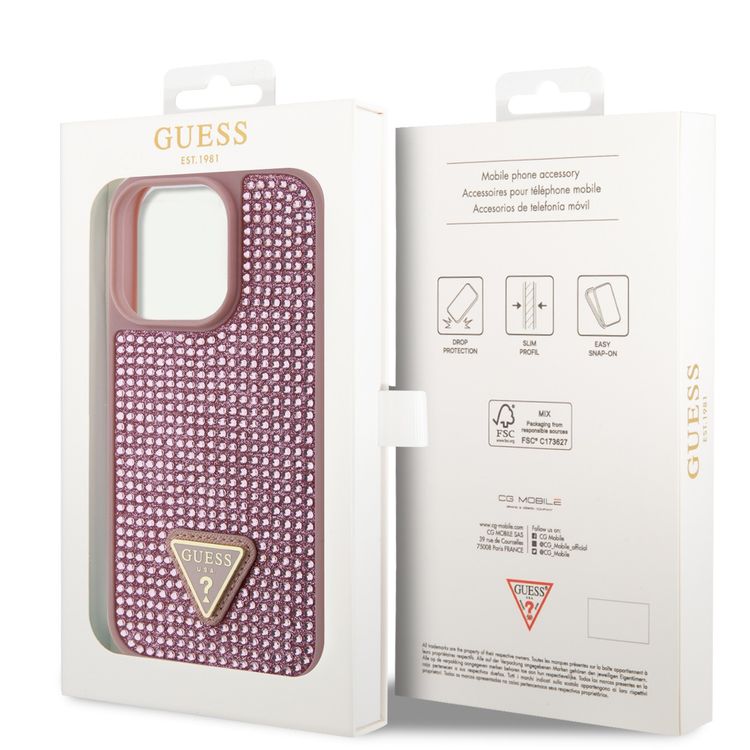 Guess Rhinestone Case with Triangle Logo  - Pink - iPhone 15 Pro