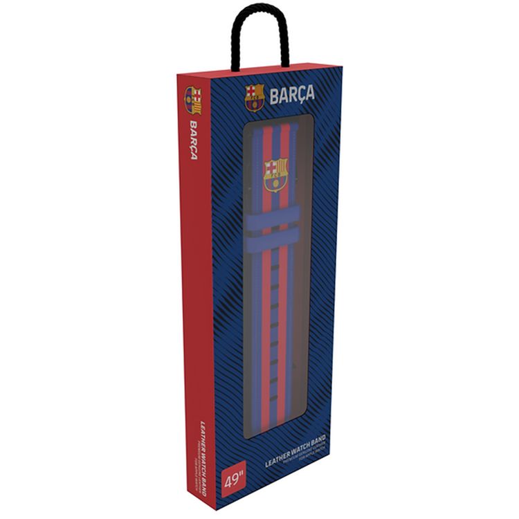 فرقة جلد طبيعي لنادي برشلونة لـ Apple Watch 44/45 مم، مصنوعة يدويًا من مواد فاخرة، لطيفة على البشرة، نوع إغلاق دبوس وطوي، متينة وناعمة - باللونين الأزرق والقرمزي.