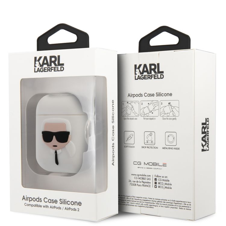 CG Mobile Karl Lagerfeld Silicone Case with Anti-Lost Ring Compatible for Airpods 1/2, Scratch Resistant, Shock Absorption, Drop Protection, Dustproof Protective